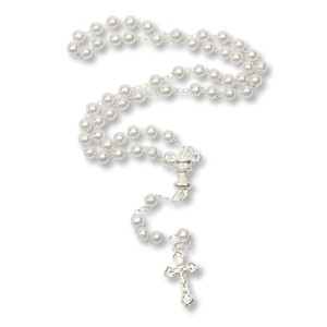 TE112020P12 - Terço de Pérola n°4 c/ 12un. Primeira Eucaristia Branco - 26cm
