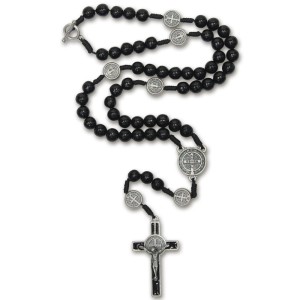 TE930210 - Terço São Bento Madeira Preta c/ Fecho - 43cm