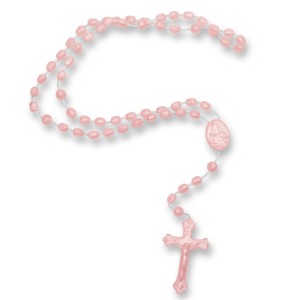 TE050021 - Terço Acrílico Rosa Perolado - 32cm