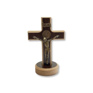 CU760108 - Crucifixo de Mesa São Bento Madeira - 12x8cm