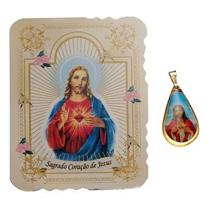 CM141405 - Cartão Sagrado Coração de Jesus c/ Medalha - 7,5x6cm