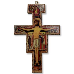 CW810167 - Crucifixo de Parede São Damião MDF Resinado - 28x18,5cm