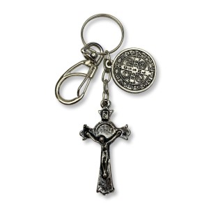 CH41300 - Chaveiro São Bento Níquel Envelhecido - 12,5x2,5cm