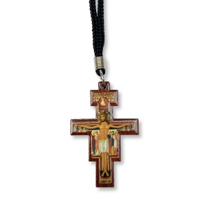 CC374200 - Cordão c/ Cruz de São Damião Madeira - 43,5cm