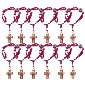 PU720480P12 - Pulseira Terço N. Sra. Aparecida Infantil Madeira c/ 12un. - 19x1,6cm