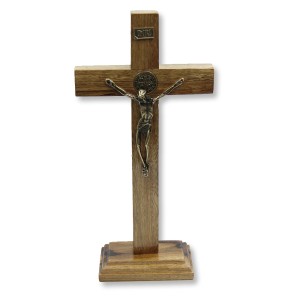 CU760057 - Crucifixo de Mesa São Bento Madeira - 28x13,5cm (3139)