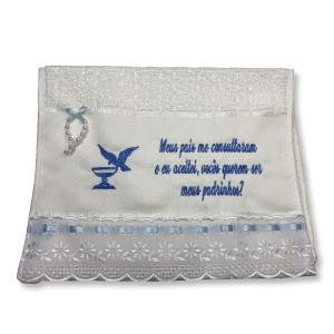 TO1441 - Toalha Batismo (Padrinhos) Azul c/ Dezena - 45x31cm