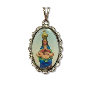 MD128094 - Medalha N. Sra. das Lágrimas Rendada Níquel - 4,1x2,6cm