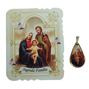 CM41802 - Cartão Sagrada Família c/ Medalha - 7,5x6cm