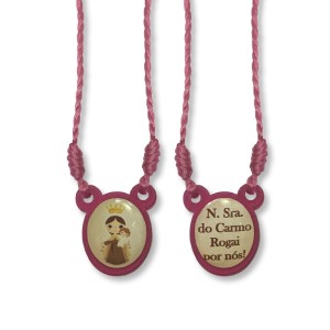 ES720104 - Escapulário N. Sra. do Carmo Infantil Acrílico Rosa - 33x1,4cm