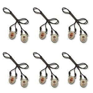 ES720332P6 - Escapulário Jesus Misericordioso e Sagrado Coração Infantil Madeira c/ 6un. - 60x1,4cm