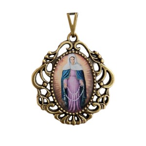 MD129238 - Medalha N. Sra. Das Lágrimas Camafeu Ouro Velho - 5,5x4,2cm