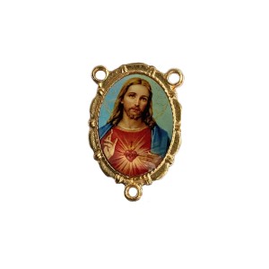ET1953501 - Entremeio Sagrado Coração de Jesus Dourado Duplo Resinado 1un. - 3,2X2,2cm