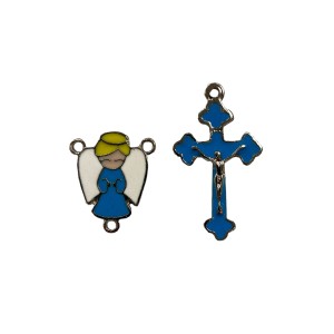 KT720103 - Kit Cruz e Entremeio Anjinho Azul Níquel