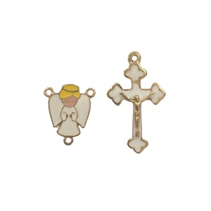 KT720200 - Kit Cruz e Entremeio Anjinho Branco Dourado