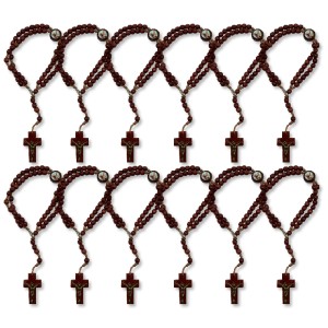 PU1541720P12 - Pulseira Terço São Miguel Arcanjo Madeira c/ 12un. - 22x1,8cm