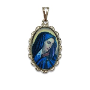 MD128021 - Medalha N. Sra. Das Dores Rendada Níquel - 4,2x2,5cm