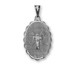 MD128018 - Medalha N. Sra. Da Salette Rendada Níquel - 4,1x2,6cm