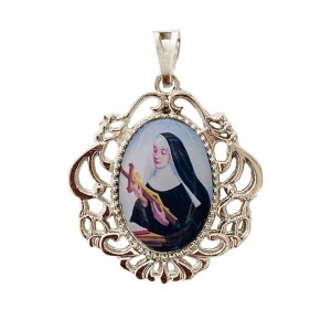 MD129072 - Medalha Santa Rita de Cássia Camafeu Níquel - 4,5x4cm