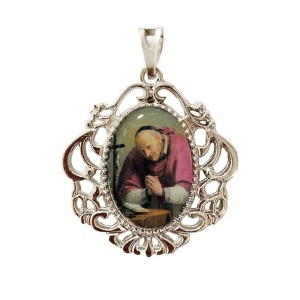 MD129459 - Medalha Santo Afonso Maria de Ligório Camafeu Níquel - 4,5x4cm