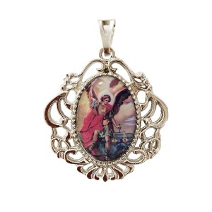 MD129805 - Medalha São Miguel Arcanjo Camafeu Níquel - 4,5x4cm
