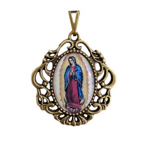 MD129207 - Medalha N. Sra. de Guadalupe Camafeu Ouro Velho - 4,5x4cm