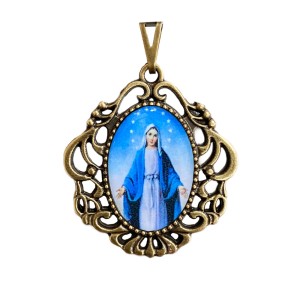 MD520071 - Medalha N. Sra. Das Graças Camafeu Ouro Velho - 4,5x4cm