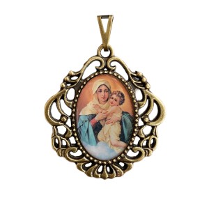 MD129243 - Medalha Mãe Rainha Camafeu Ouro Velho - 4,5x4cm