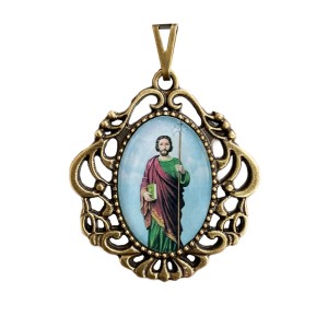 MD129625 - Medalha São Judas Tadeu Camafeu Ouro Velho - 4,5x4cm
