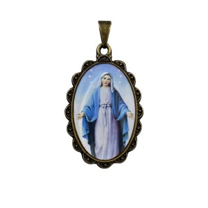 MD128201 - Medalha N. Sra. das Graças Rendada Ouro Velho - 4,2x2,5cm