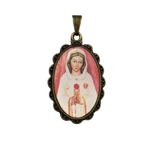MD128202 - Medalha N. Sra. Rosa Mística Rendada Ouro Velho - 4,2x2,5cm