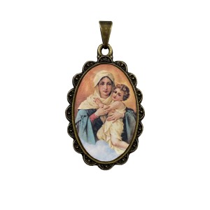 MD128254 - Medalha Mãe Rainha Rendada Ouro Velho - 4,2x2,5cm