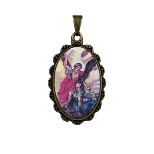 MD128915 - Medalha São Miguel Arcanjo Rendada Ouro Velho - 4,2x2,5cm