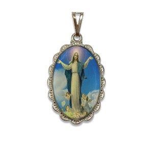 MD128011 - Medalha N. Sra. Da Assunção Rendada Níquel - 4,2x2,5cm