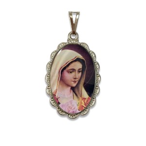 MD128051 - Medalha N. Sra. Rosa Mistica Rendada Níquel - 4,2x2,5cm