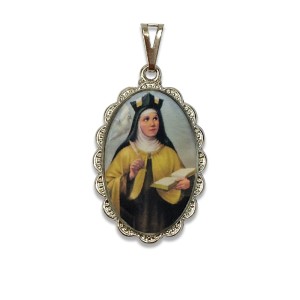 MD128079 - Medalha Santa Teresa D'Ávila Rendada Níquel - 4,2x2,5cm