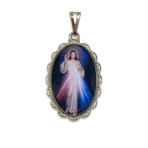 MD128408 - Medalha Jesus Misericordioso Rendada Níquel - 4,2x2,5cm