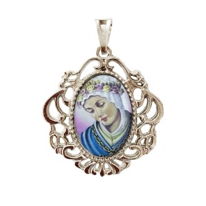 MD129085 - Medalha N. Sra. da Salette Camafeu Níquel - 4,5x4cm