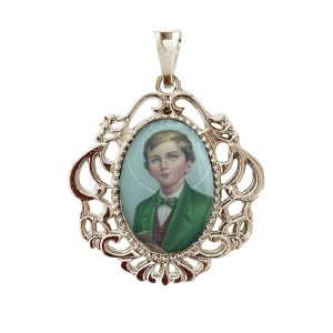 MD129424 - Medalha São Domingos Sávio Camafeu Níquel - 4,5x4cm