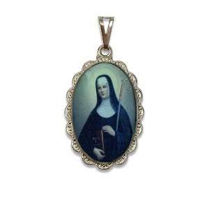 MD128110 - Medalha Santa Escolástica Rendada Níquel - 4,2x2,5cm