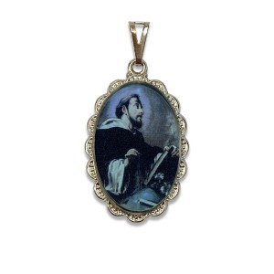 MD128432 - Medalha São Domingos de Gusmão Rendada Níquel - 4,2x2,5cm