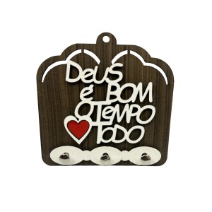 PC1981200 - Porta Chaves Deus é Bom o Tempo Todo - 12,5x12,7cm