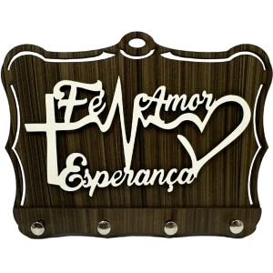 PC1981255 - Porta Chaves Fé, Amor e Esperança - 19,5x14,5cm