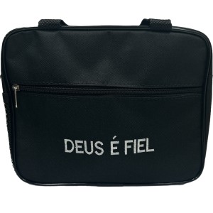 BS1990182 - Bolsa Porta Bíblia Deus é Fiel Preta - 25x20cm