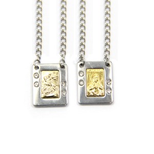 ES44021 - Escapulário São Jorge Aço Inox c/ strass - 61,8x1,2cm (R211)