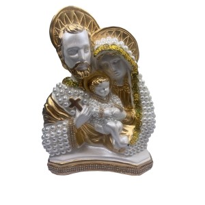 IM53080 - Imagem Sagrada Família Dourada c/ Pérola e Strass - 27,5x21cm
