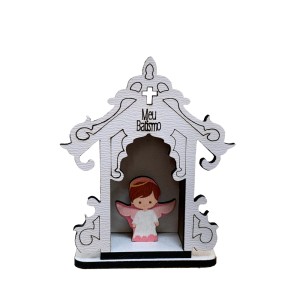 PD14050 - Capela Batismo Santo Anjo Rosa MDF - 8,5x6cm