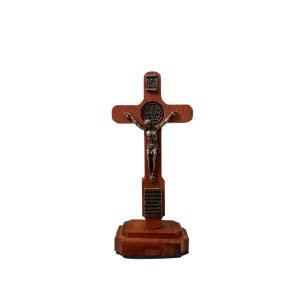 CU760637 - Crucifixo de Mesa São Bento Madeira - 10,5x4,5cm (459)