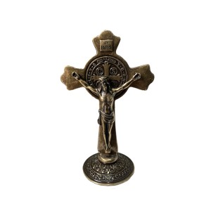 CU830028 - Crucifixo de Mesa Metal Ouro Velho - 11x7cm