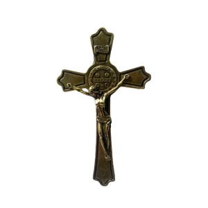 CW830200 - Crucifixo Parede Metal São Bento Ouro Velho - 16x9,5cm